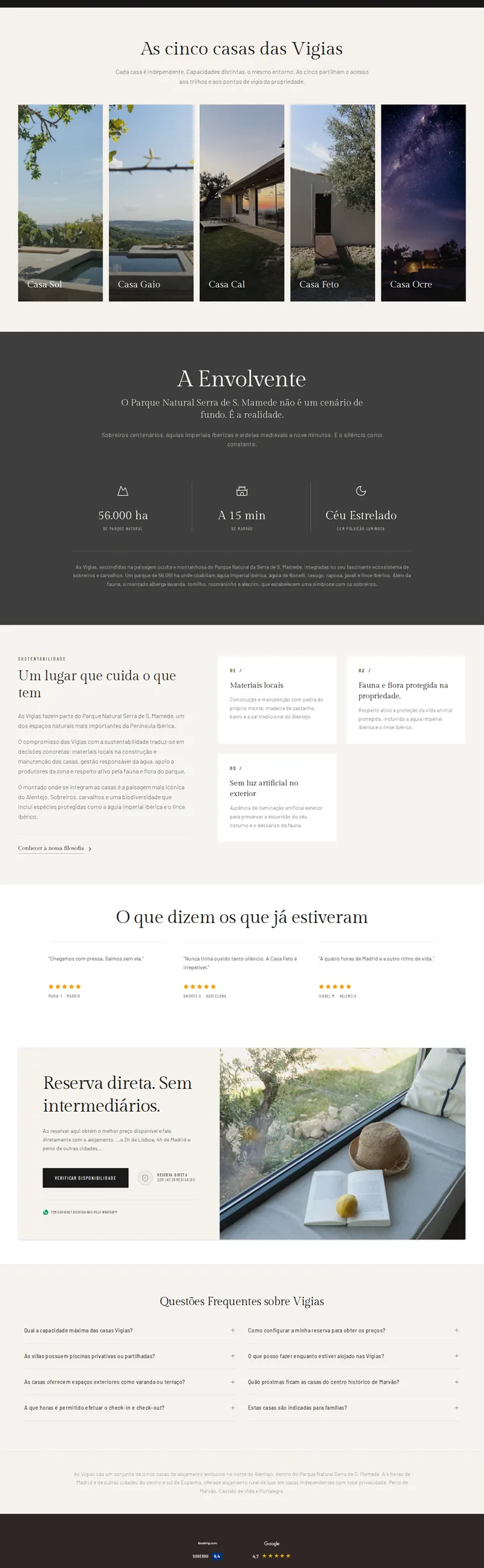 Site da Vigias com as cinco casas
